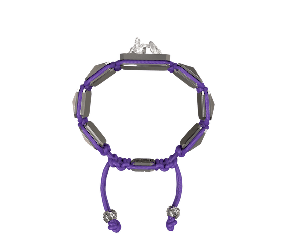 Shop I Will Fight till the End bracelet with ceramic and sculpture finished in a Platinum effect complemented with a violet coloured cord.