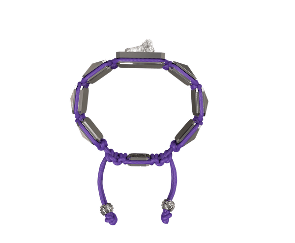 Shop My Family First bracelet with ceramic and sculpture finished in a Platinum effect complemented with a violet coloured cord.