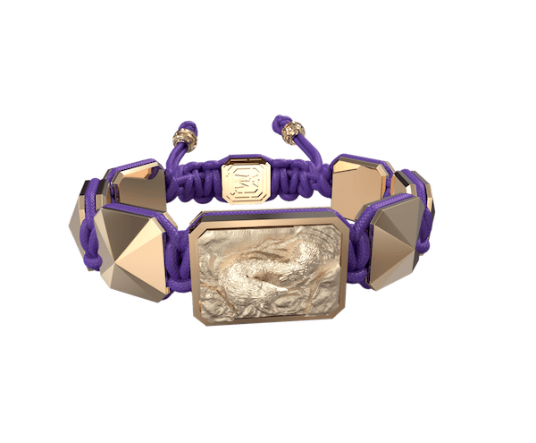 Shop Proud Of You bracelet with ceramic and sculpture finished in 18k Rose Gold complemented with a violet coloured cord.