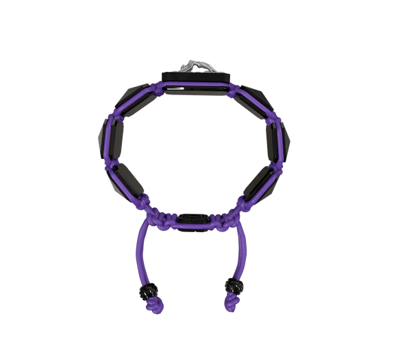 Shop I Love Me bracelet with black ceramic and sculpture finished in anthracite color complemented with a violet coloured cord.
