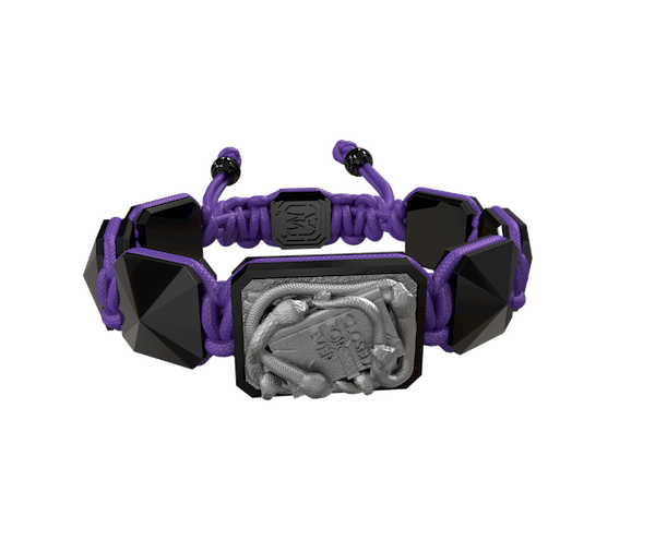 Shop I Quit bracelet with black ceramic and sculpture finished in anthracite color complemented with a violet coloured cord.