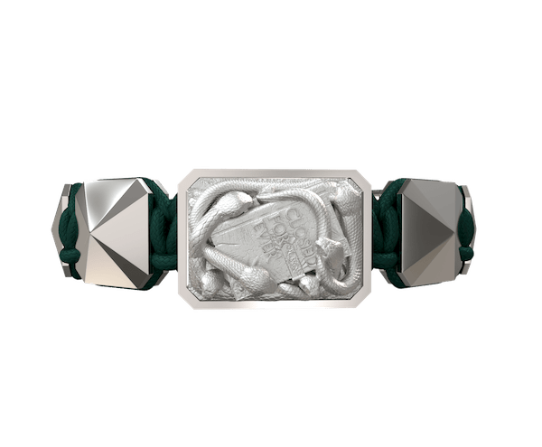 Shop I Quit bracelet with ceramic and sculpture finished in a Platinum effect complemented with a dark green coloured cord.